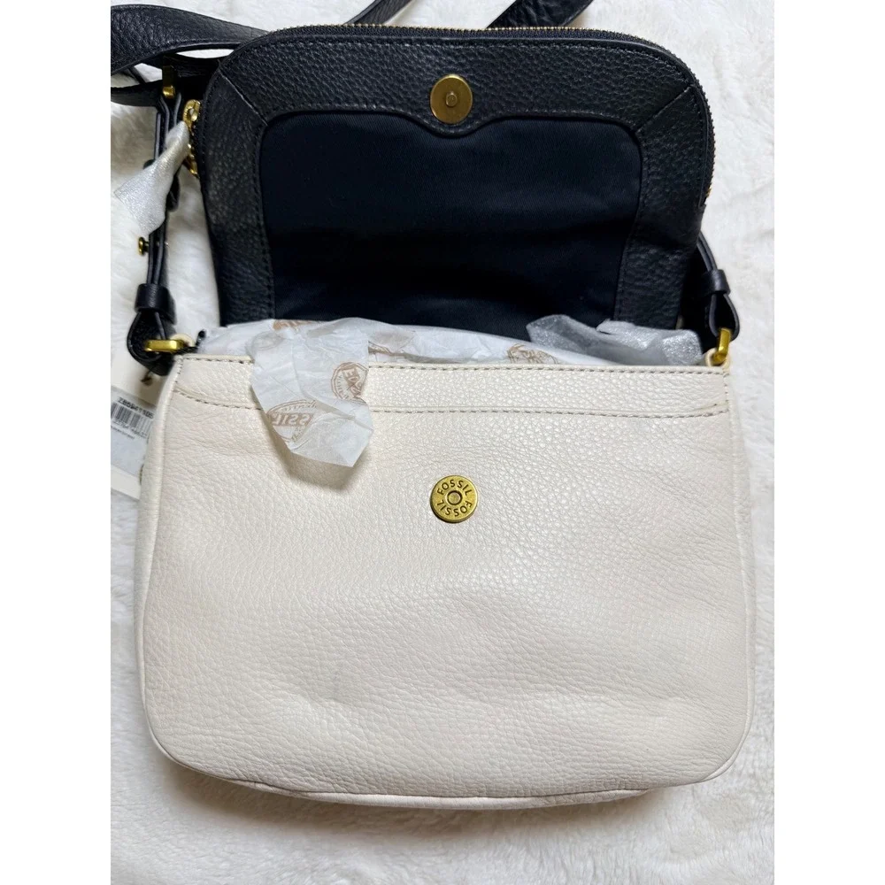 Fossil Preston Crossbody Flap Bag Bone Black Leather ZB5941105